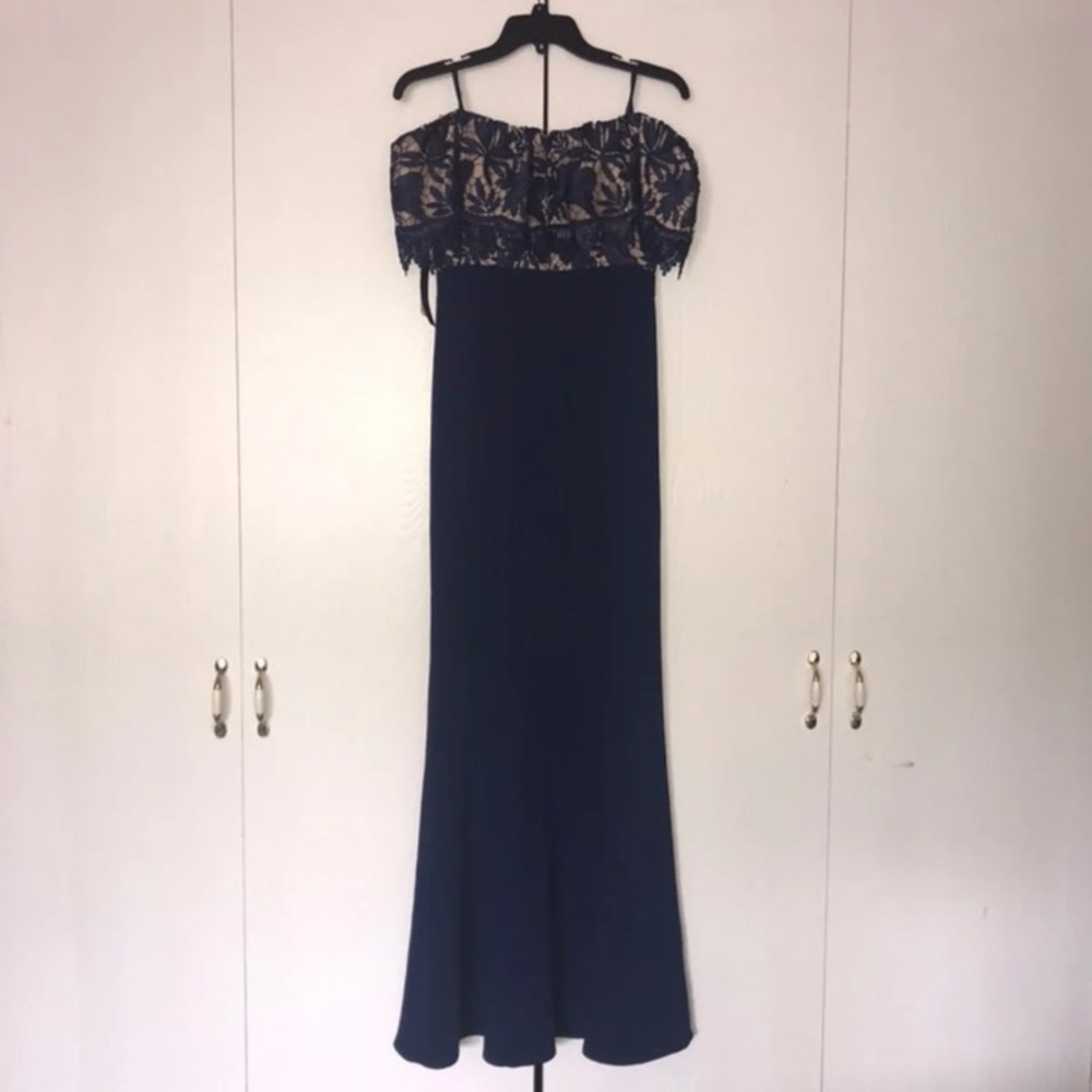 SOLD 2 Aidan Mattox Off Shoulder Blue Lace Gown - Picture 6 of 6